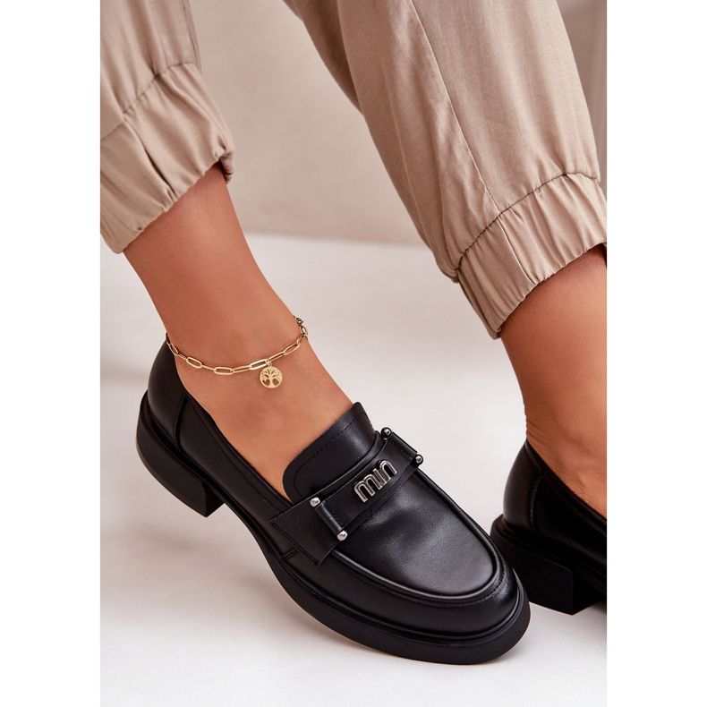 Mocassins femininos elegantes em couro natural, preto Vinceza 91114 2