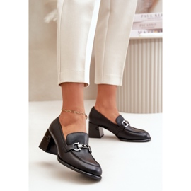 Sapatos femininos elegantes de couro com salto alto, preto Vinceza 91116 2