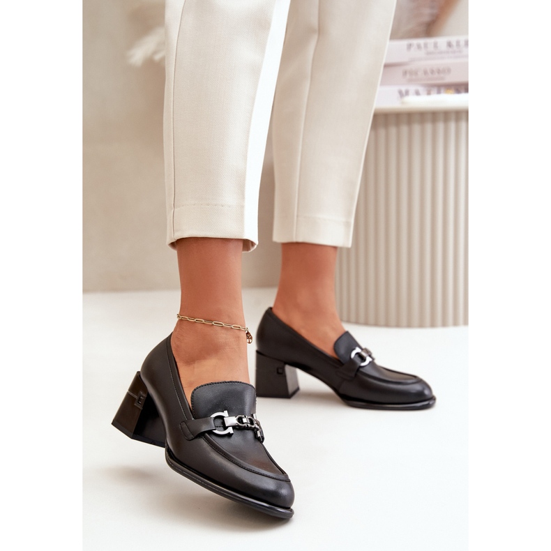 Sapatos femininos elegantes de couro com salto alto, preto Vinceza 91116 2