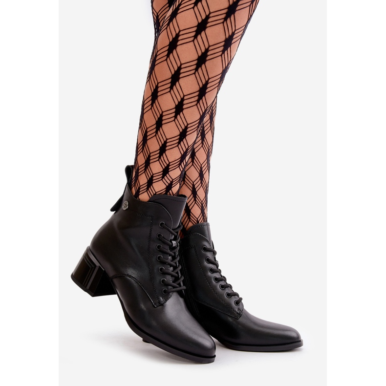 Botas femininas com cadarço e salto alto, couro natural quente, preto Vinceza 91110 1