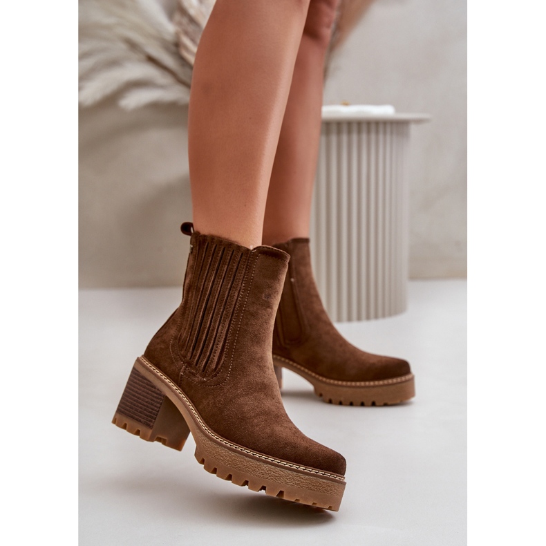 Botas femininas de salto alto em camurça ecológica, marrom escuro quente Nevitas 1