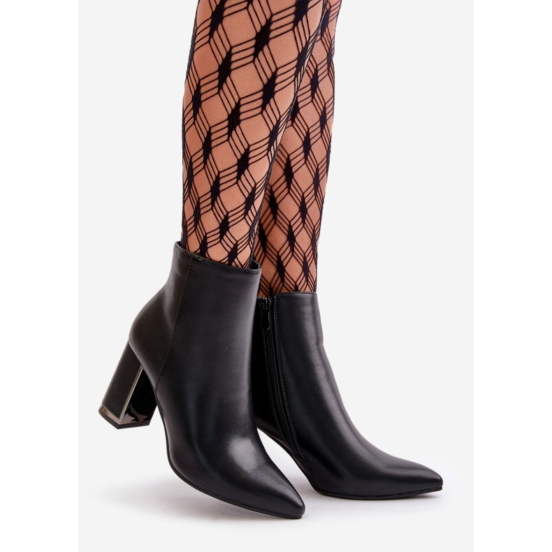 Botins femininos de salto alto, fechados com zíper, couro ecológico isolado, Mevair preto 1