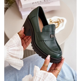 Zazoo 20168 sapatos femininos elegantes de salto baixo, couro natural, verde escuro 2