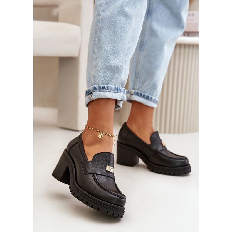 Zazoo 20168 sapatos femininos elegantes de salto alto, couro natural, preto 2