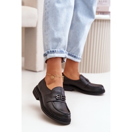 Zazoo 20174 sapatos baixos femininos elegantes de couro, pretos 2