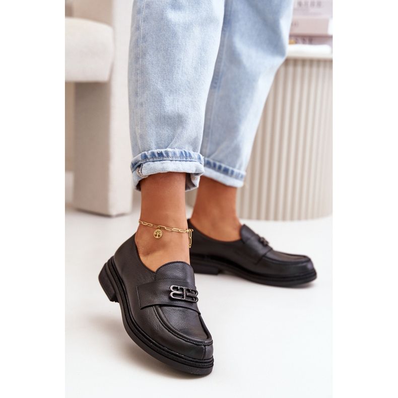 Zazoo 20174 sapatos baixos femininos elegantes de couro, pretos 2