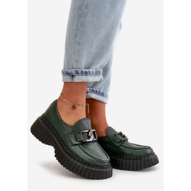 Sapatos mocassins femininos Zazoo 20176, couro natural, verde escuro 1