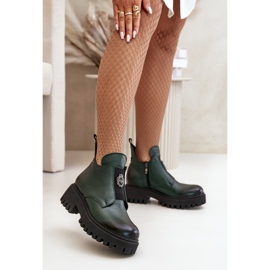Zazoo 60451 Botins femininos de couro com decoração, verde escuro 2