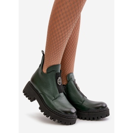 Zazoo 60451 Botins femininos de couro com decoração, verde escuro 1