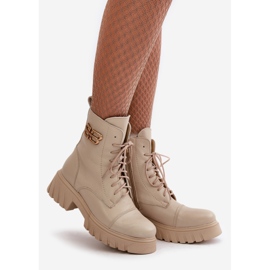 Zazoo 60486 Botins de trabalho isolados em couro com detalhe dourado bege claro 1