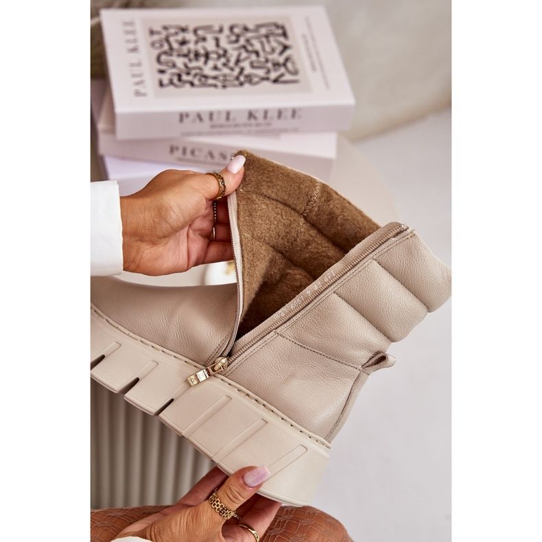 Zazoo 60512 Botas femininas de couro com zíper, quentes com feltro, bege claro 2