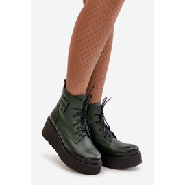 Zazoo 60499 Botas femininas com plataforma e cunha aquecida em couro natural verde escuro 1