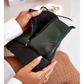 Zazoo 60499 Botas femininas com plataforma e cunha aquecida em couro natural verde escuro 2