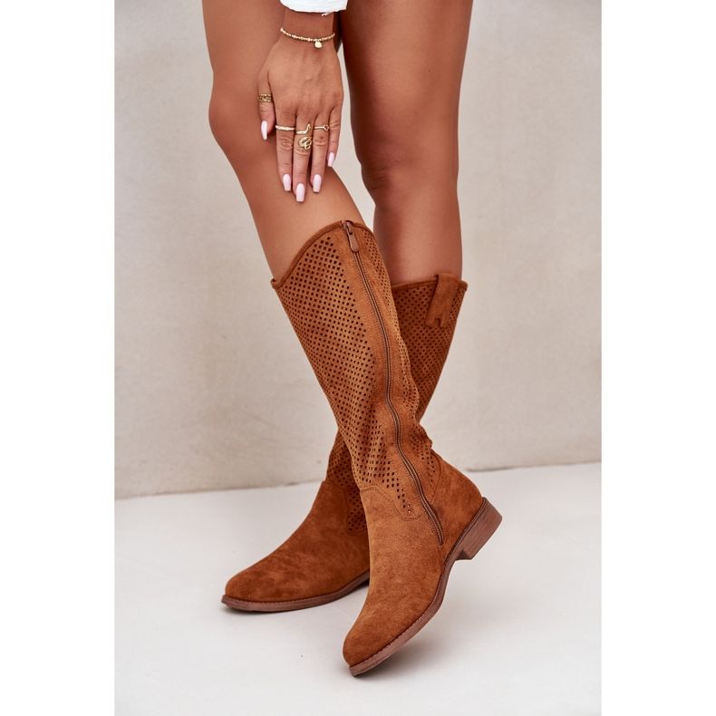 Botas femininas a céu aberto Camel S.Barski HY42-139 castanho 2