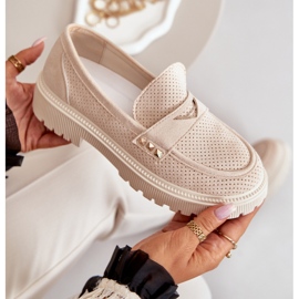 Sapatos femininos abertos mocassins bege claro tannes 2