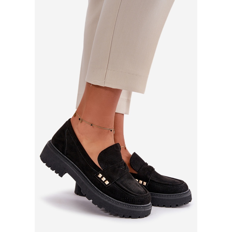 Sapatos femininos abertos mocassins pretos tannes 1