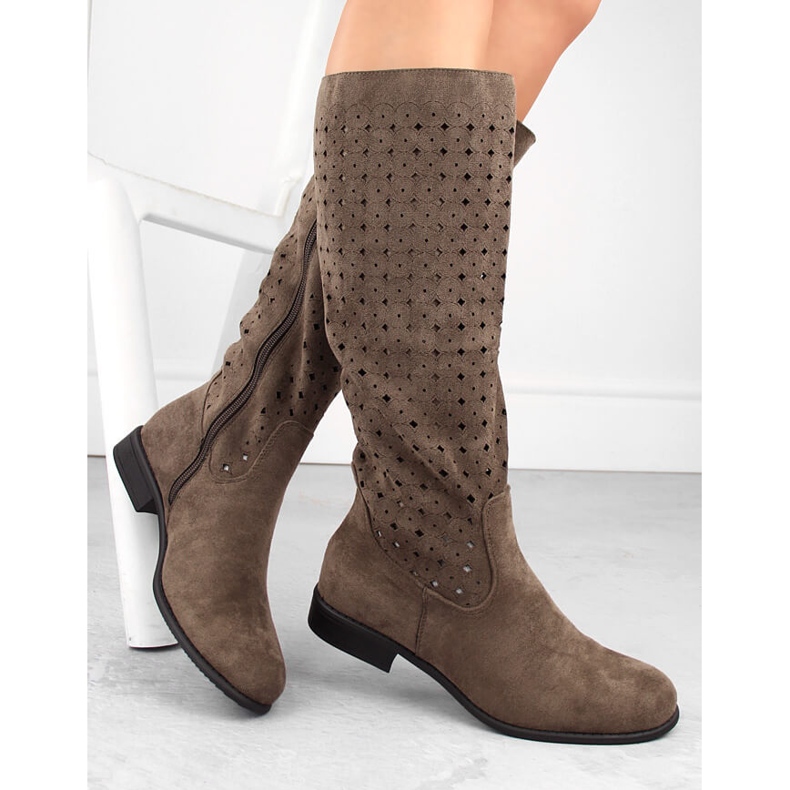 Botas femininas de camurça vazada, marrom Jezzi ASA142-50A 1