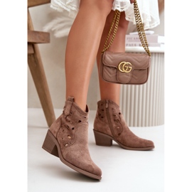 Botas cowboy femininas em camurça perfurada marrom S.Barski HY42-086 2