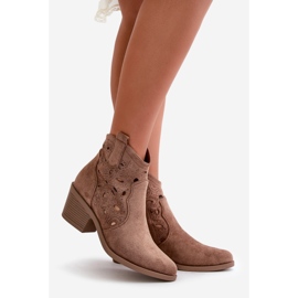 Botas cowboy femininas em camurça perfurada marrom S.Barski HY42-086 1