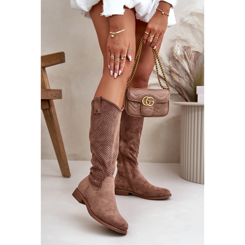 Botas femininas perfuradas marrons S.Barski HY42-139 marrom 2