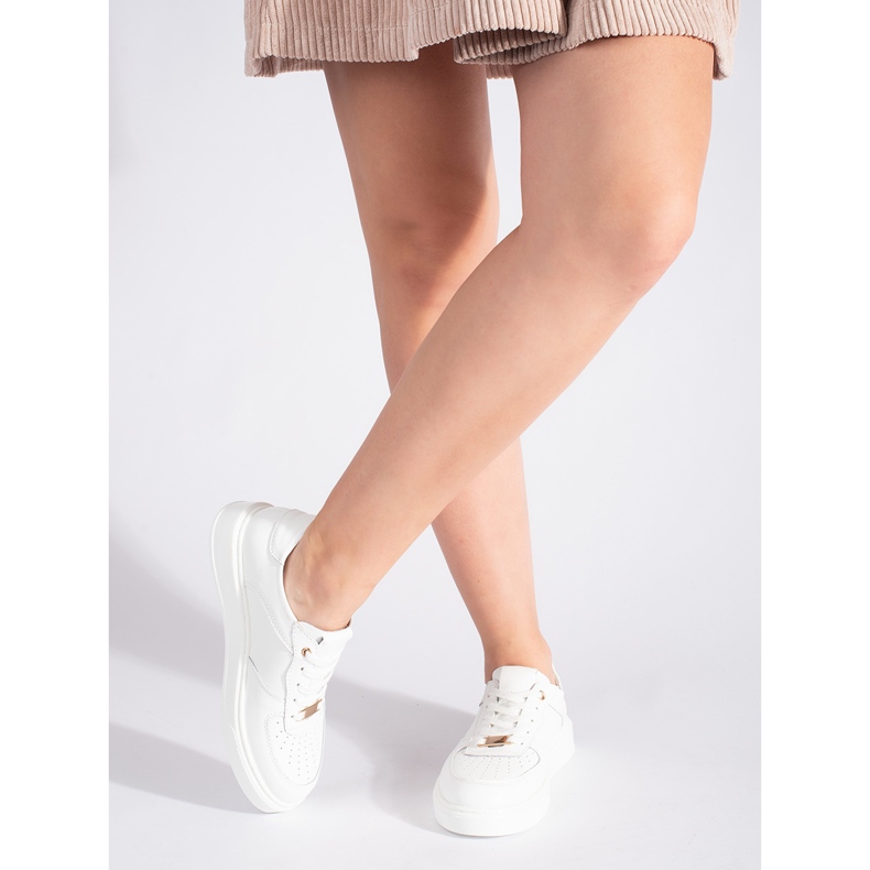 Calçados esportivos femininos de couro branco 2