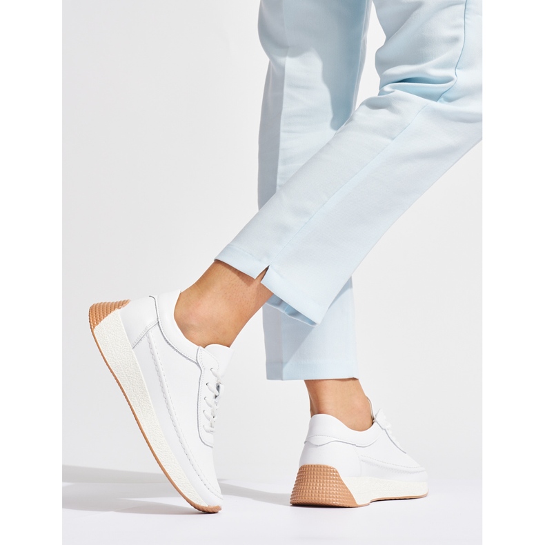 Sergio Leone Calçados esportivos femininos de couro branco perfurado 1