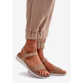 Sandálias femininas decoradas leves e confortáveis ​​com velcro, bege escuro Inblu CN000039 1