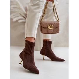 Botas femininas de salto alto em camurça ecológica com bico fino marrom Irithare marrom 2