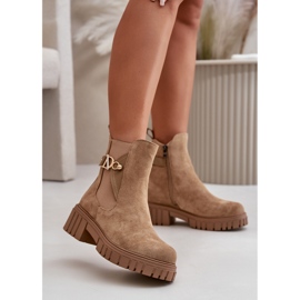 Botas isoladas femininas Eco Suede Bege com detalhe dourado Bervena 2