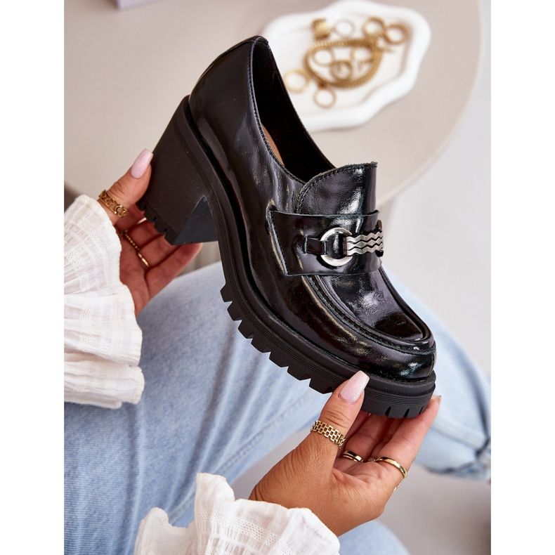 Zazoo 20175 sapatos femininos de couro envernizado com salto alto, couro natural, preto 2