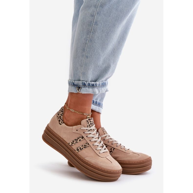 Zazoo N1068S4 Tênis feminino de camurça na plataforma leopardo rosa 1