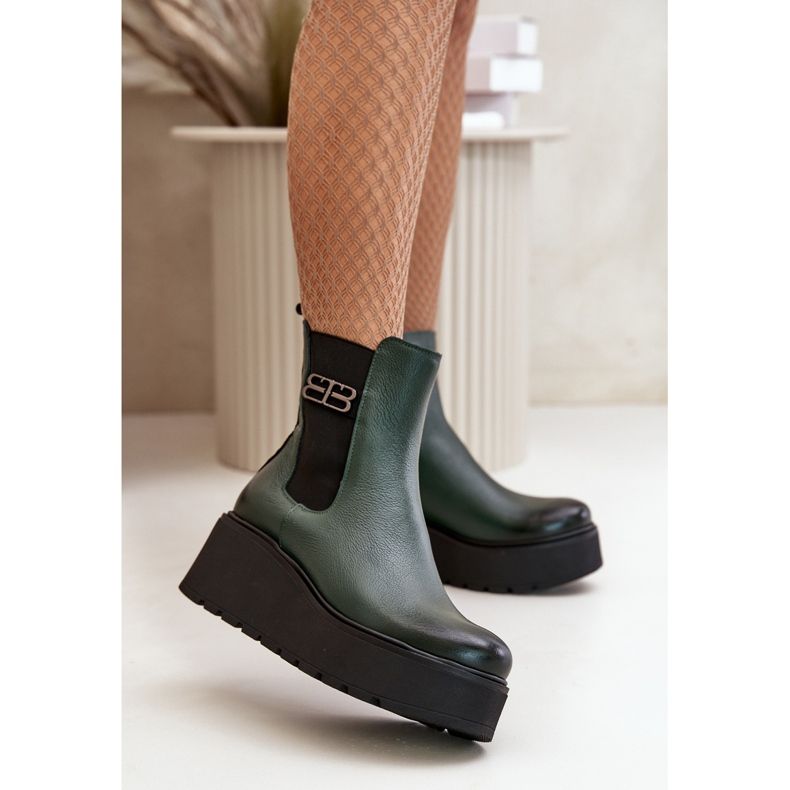 Zazoo 60498 Botas femininas Chelsea em plataforma e cunha, verde escuro 2