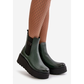 Zazoo 60498 Botas femininas Chelsea em plataforma e cunha, verde escuro 1