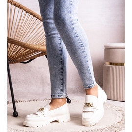 Bez marki Sapatos brancos com fivela dourada da Anielania 2
