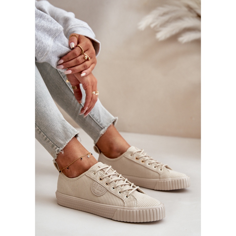 Tênis feminino com isolamento de veludo cotelê Big Star OO274812 Hi-Poly System bege 2