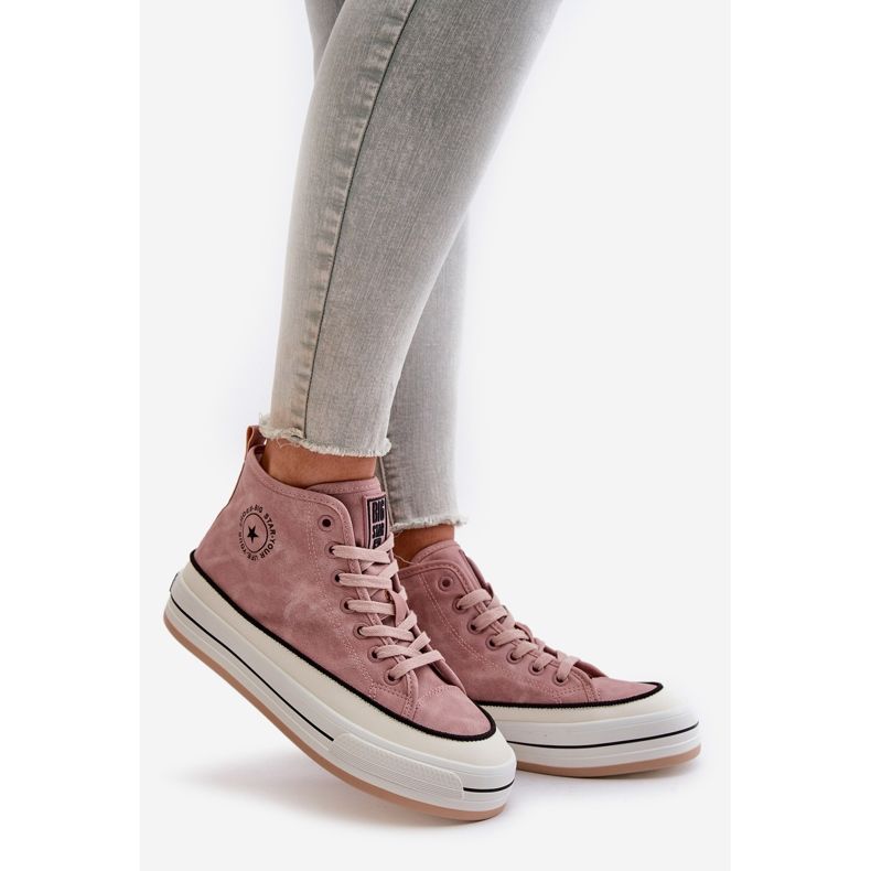 Tênis feminino isolado com plataforma de couro ecológico Big Star OO274068 rosa 1
