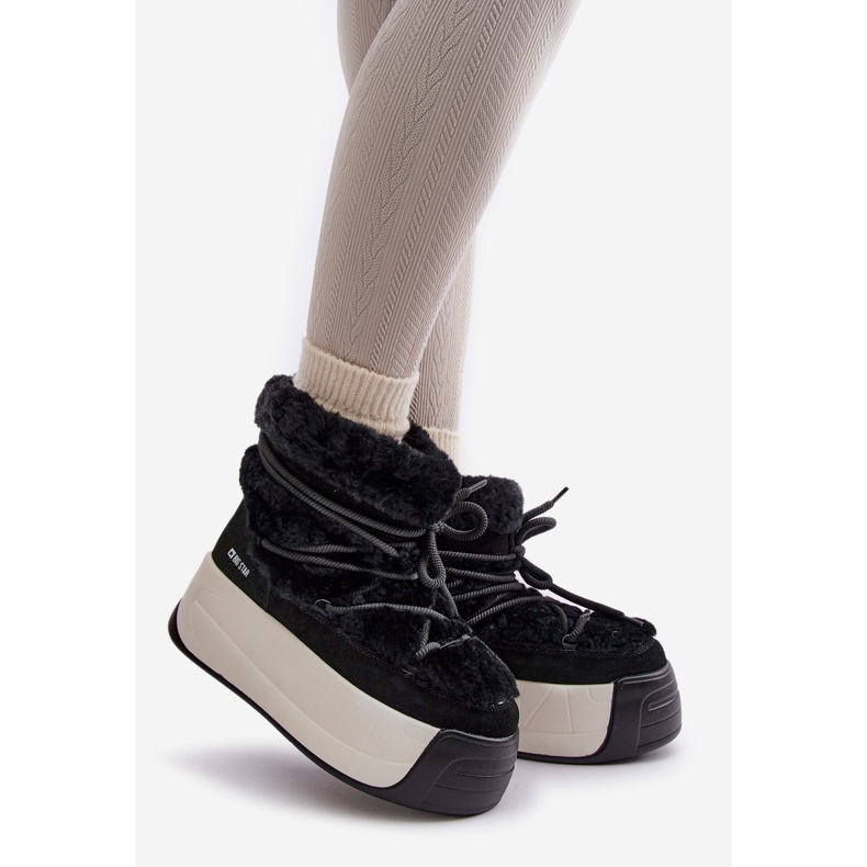 Botas femininas de couro para neve com sola grossa e pele Big Star OO274A206 pretas preto 1