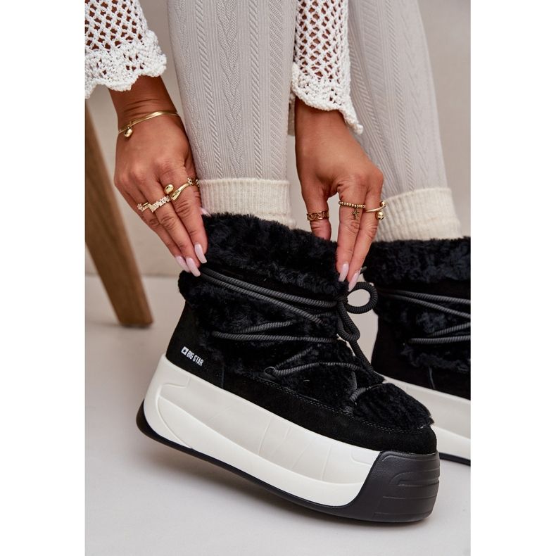 Botas femininas de couro para neve com sola grossa e pele Big Star OO274A206 pretas preto 2