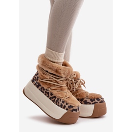 Botas femininas de couro para neve com sola grossa e pele de leopardo Big Star OO274A208 marrom bege 1