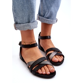 Sandálias rasteiras de couro Zazoo 40225, pretas preto 2