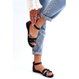 Sandálias rasteiras de couro Zazoo 40225, pretas preto 1