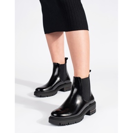 Botins femininos envernizados na plataforma Sergio Leone preto 2