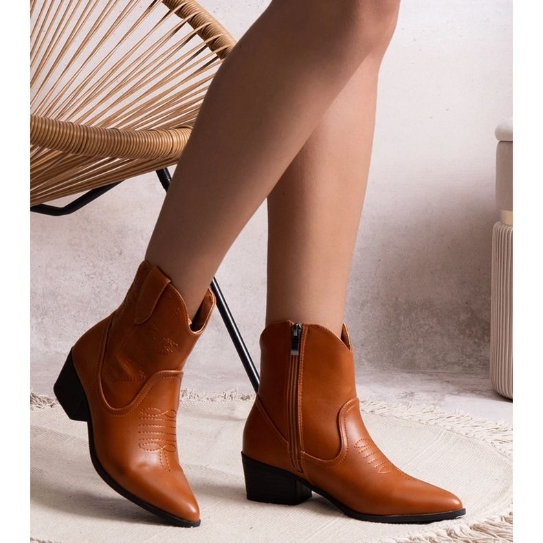 Botas de cowboy marrons de salto alto da Madia castanho 1