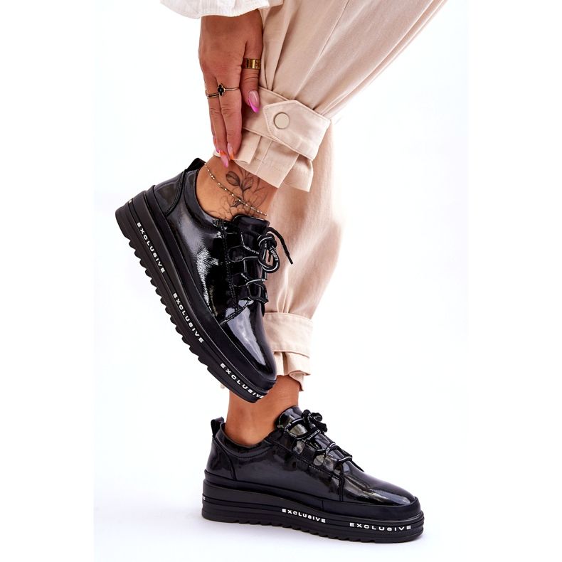 S.Barski Tênis preto Chantal de couro envernizado 3