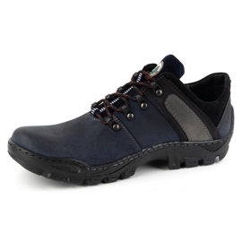 Olivier Sapatos masculinos de trekking em couro 311GT, azul marinho 1