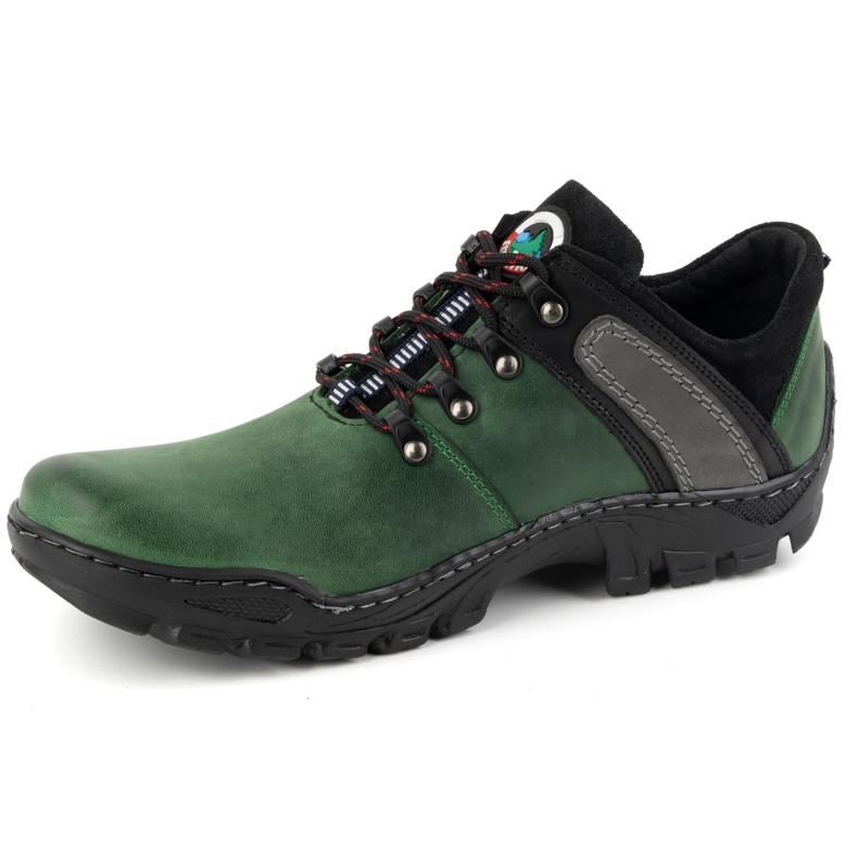 Olivier Sapatos masculinos de trekking em couro 311GT, verde 1
