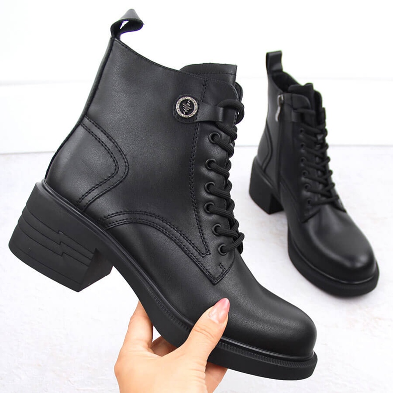 Botas femininas de couro, levemente isoladas, pretas Vinceza 91107 preto 1