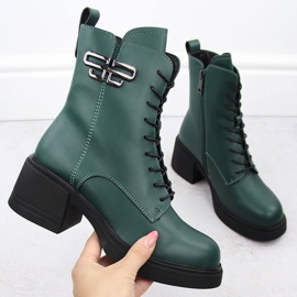 Botas femininas de couro com salto alto e plataforma, isoladas verdes Vinceza 66682 1