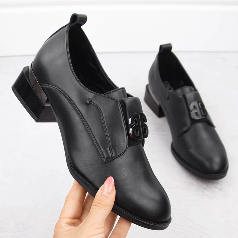 Sapatos femininos de couro com salto alto preto Vinceza 25-58349 1