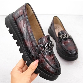 Sapatos femininos de couro, mocassins com corrente, bordô Filippo DP6467 vermelho 1